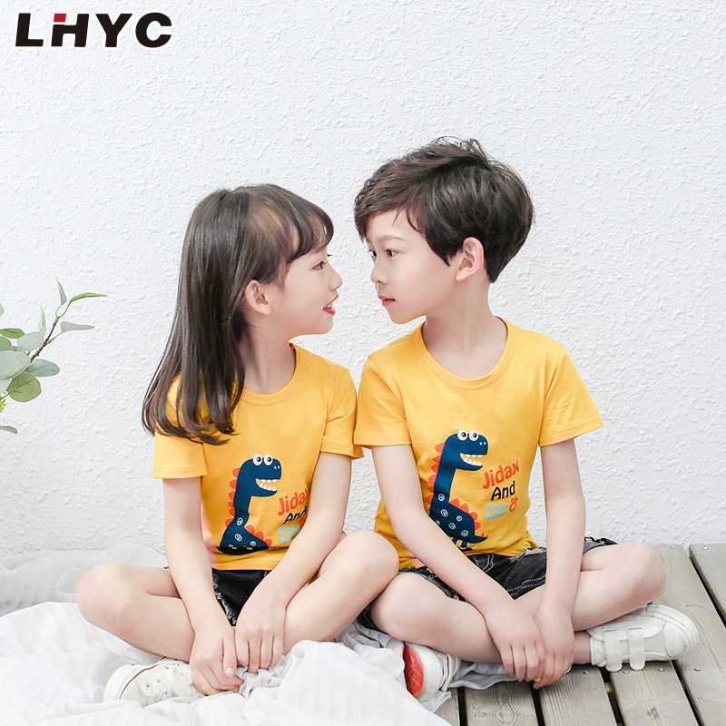 廉价批发 100% 纯棉卡通儿童男孩时尚 T 恤恐龙设计