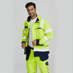 男式荧光绿色安全反光 Hi-Vis 表带夹克雨衣工作服