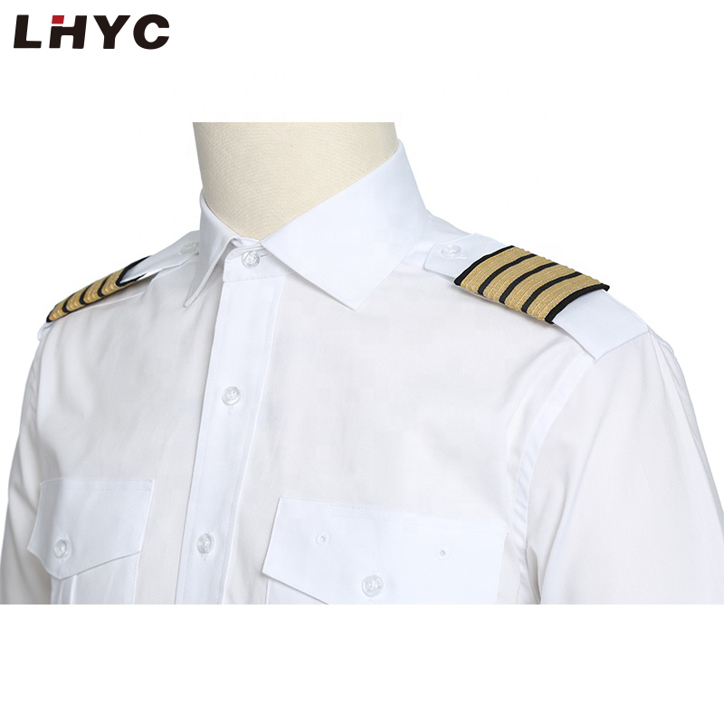 男式飞行员短衬衫制服定制肩章带金色肩板两个贴片胸袋